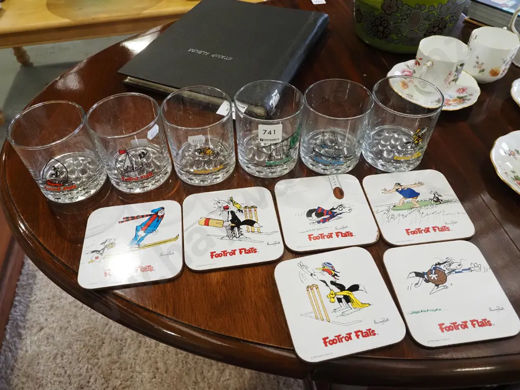 Footrot Flats glasses, coasters Image 1++