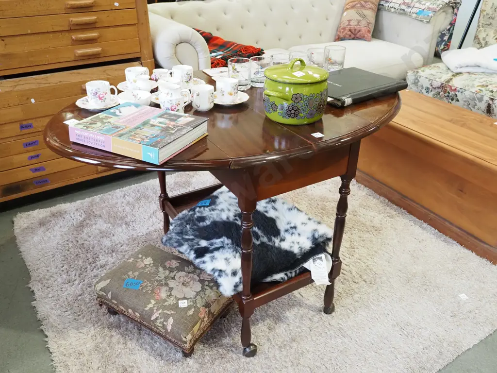mahogany drop side tea trolley with inset drawer Image 1++