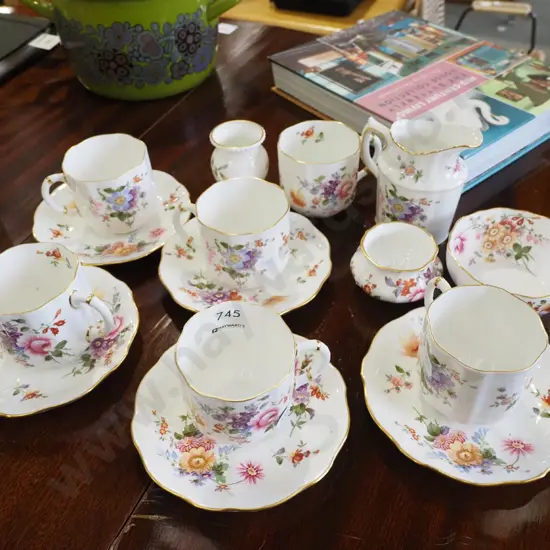 Crown Derby posies cups, saucers, creamer etc