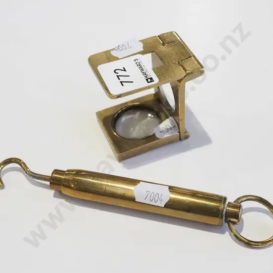 small brass spring scales & magnifying glass