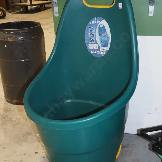 green plastic garden cart