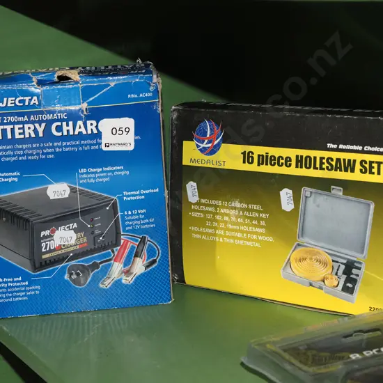car battery charger, 19 piece hole saw set