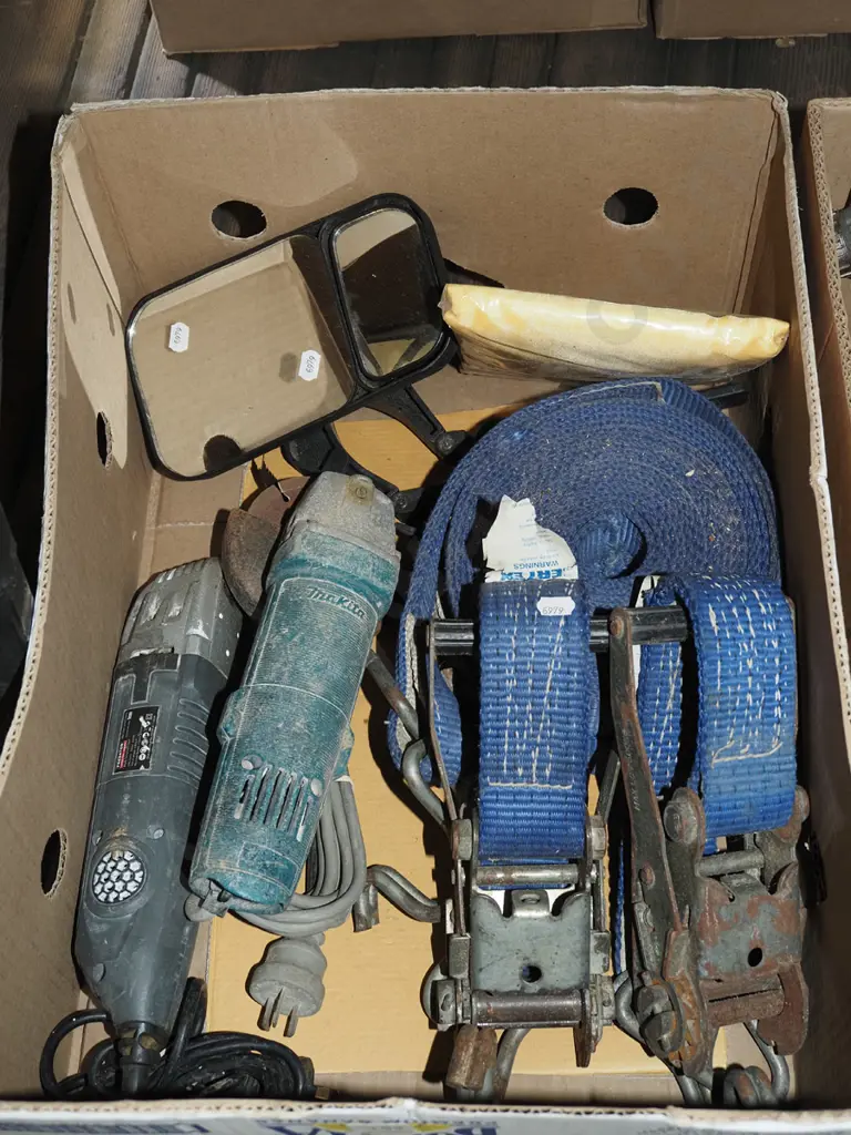 box; load strops, angle grinder, caravan towing mirror etc Image 1++
