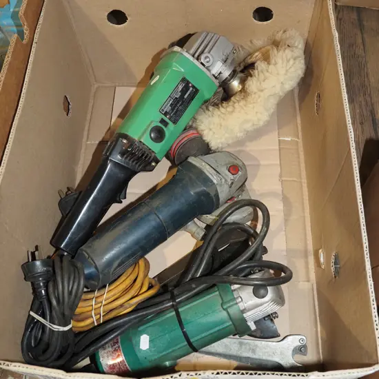 box; 3x angle grinders