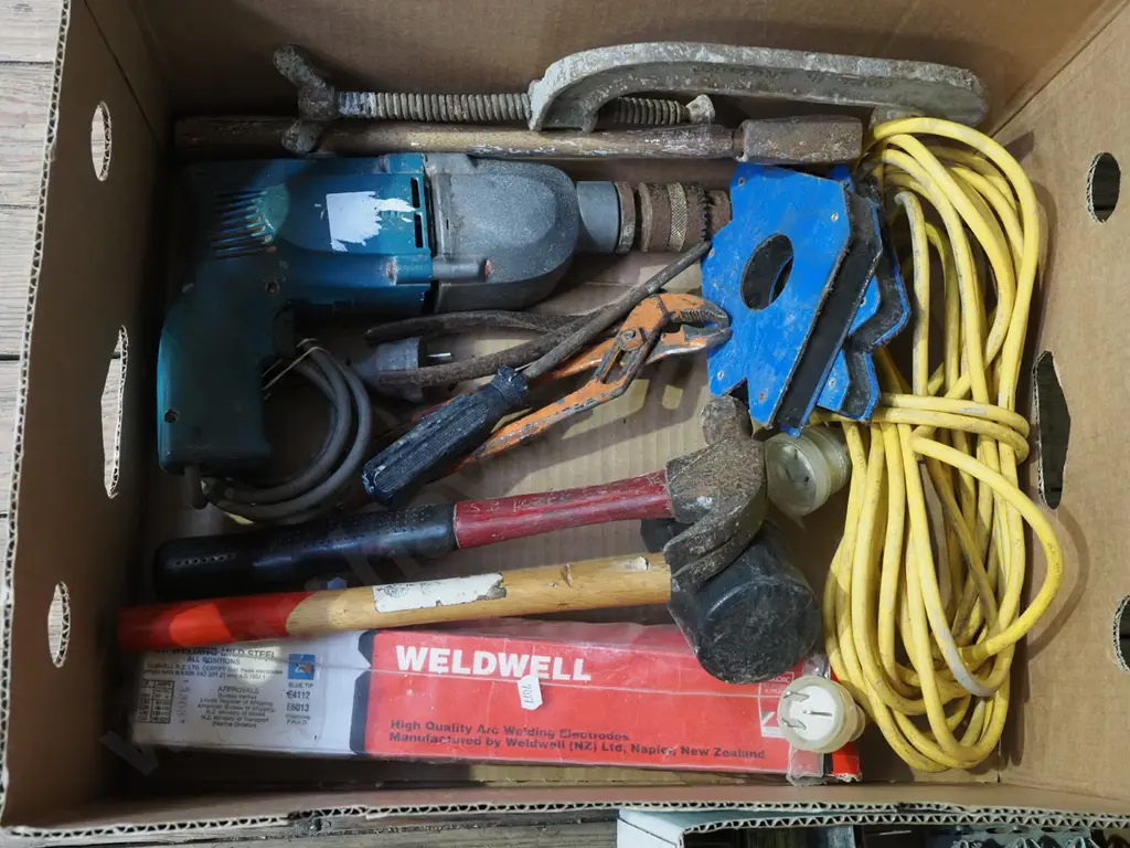 box; extension cord, welding rods, drill etc Image 1++