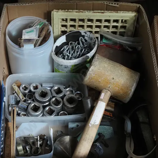 box; sockets, drill bits, mallet etc