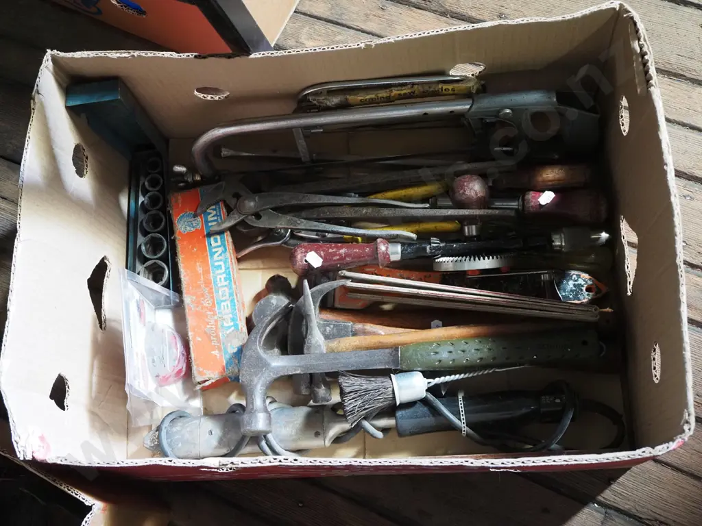 box; hack saw, hammer, sockets, egg beater drill etc Image 1++