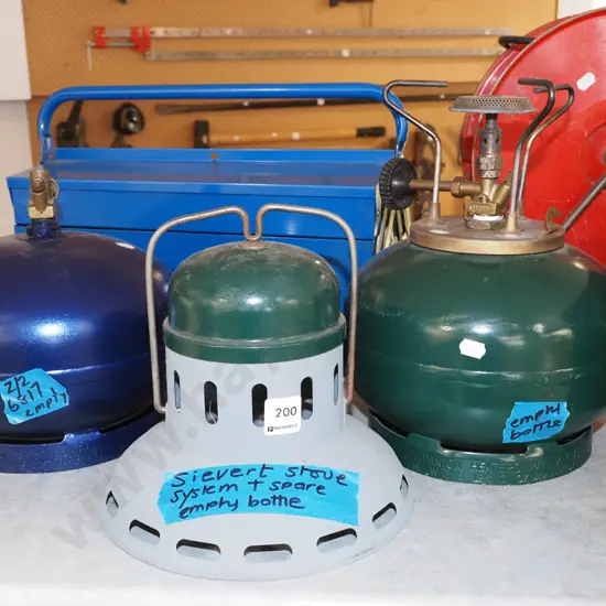Sievert camp stove with 2 empty gas bottles