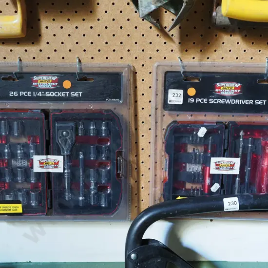 26 piece socket set, 19 piece screwdriver set - orange dots