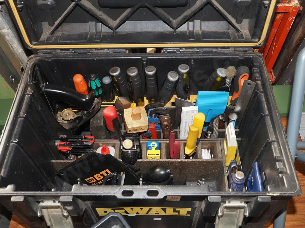 Dewalt 2 piece tool kit with fitted interior and contents; plane, chisels, clamps, marker gauge etc Image 1++