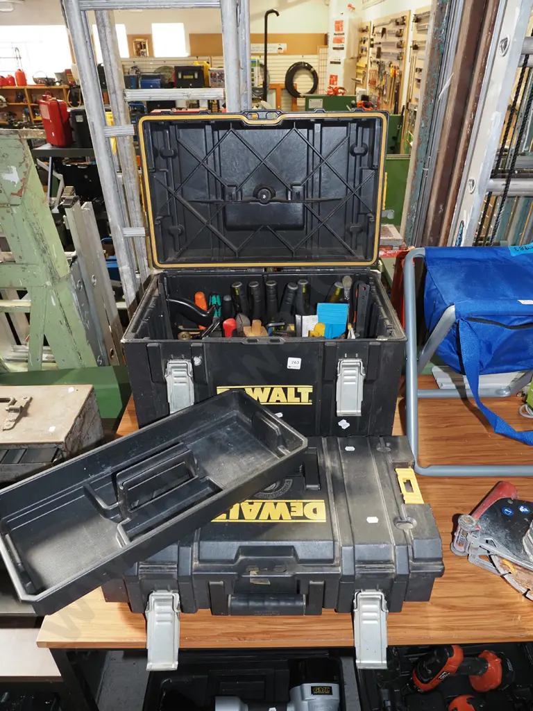 Dewalt 2 piece tool kit with fitted interior and contents; plane, chisels, clamps, marker gauge etc Image 1++