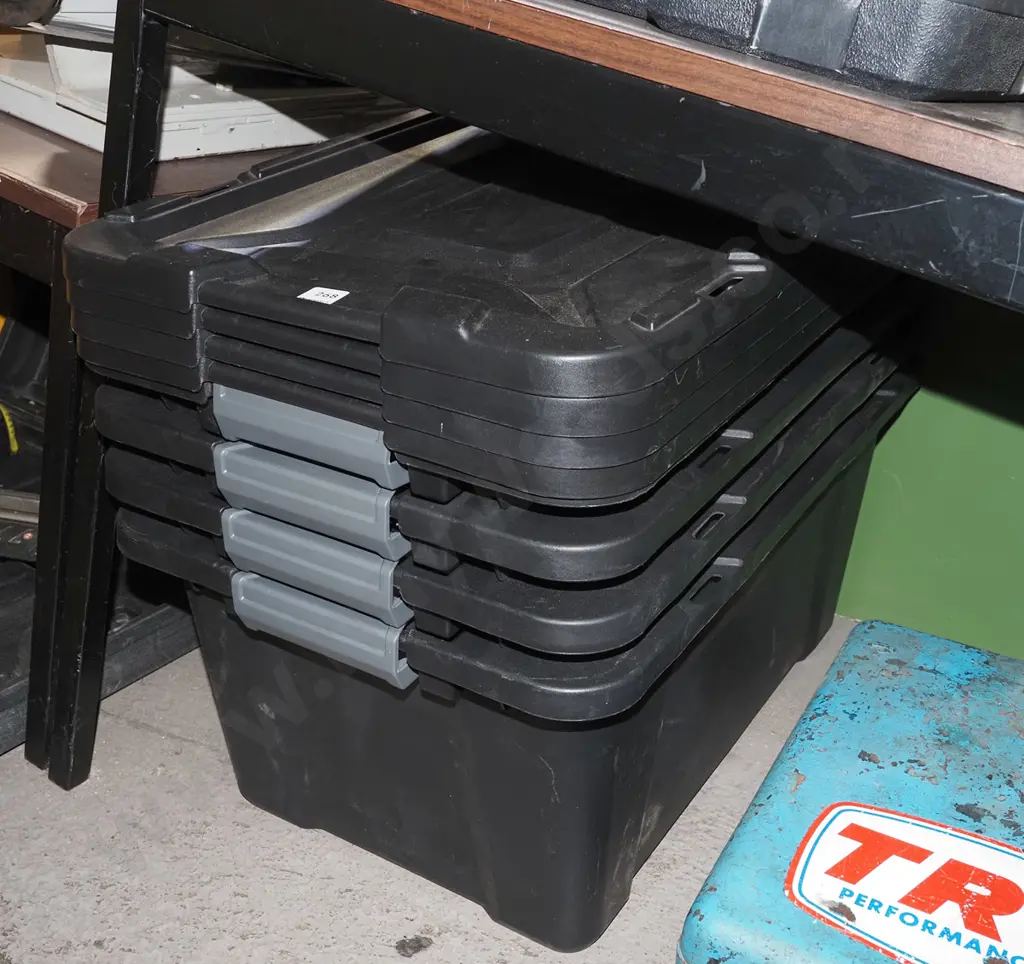 3x black plastic storage tubs with lids Image 1++