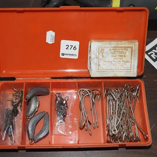 tackle box; hooks, sinkers