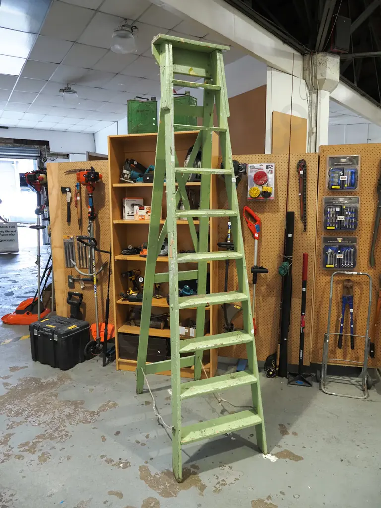 vintage wooden 9 step ladder Image 1++