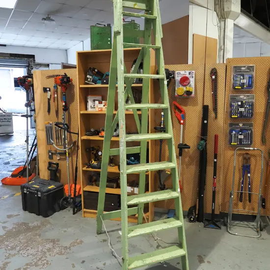 vintage wooden 9 step ladder