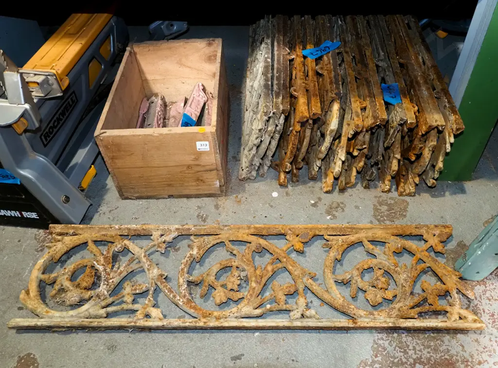 16 lengths of cast iron verandah fret work Each L840, box of mounts - orange dots Image 1++