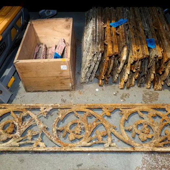 16 lengths of cast iron verandah fret work Each L840, box of mounts - orange dots