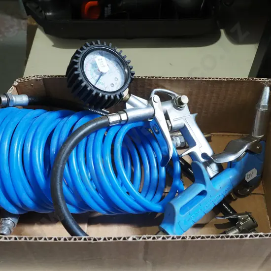 box: air guns, hose, pressure gauge, etc.