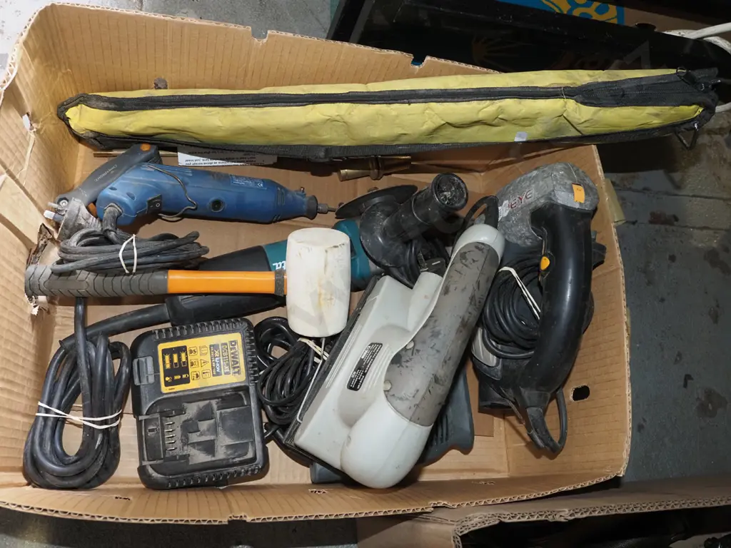 box; angle grinder, sanders, Dewalt battery charger etc Image 1++