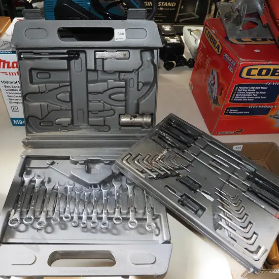 grey plastic tool kit; missing some tools