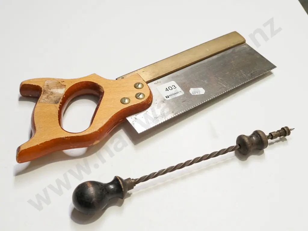 mitre saw, vintage spiral hand drill Image 1++