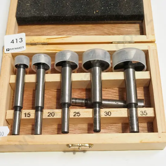 box of woodworker's drill bits