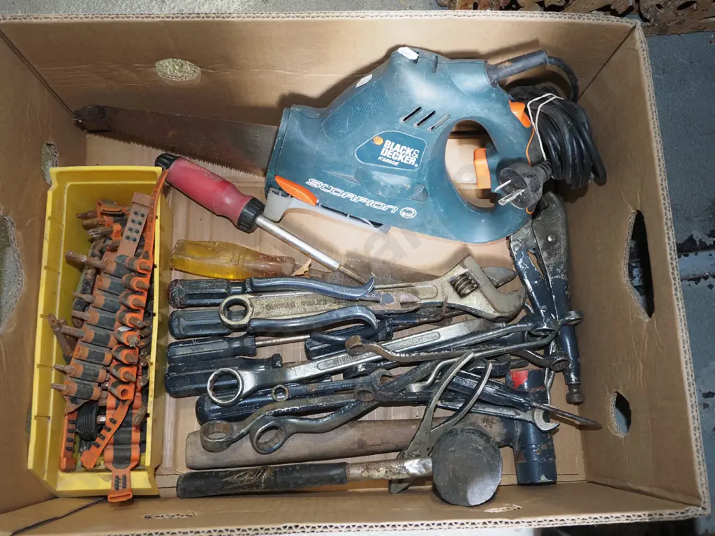 box; Black and Decker scorpion saw, crescents, drill drivers etc Image 1++