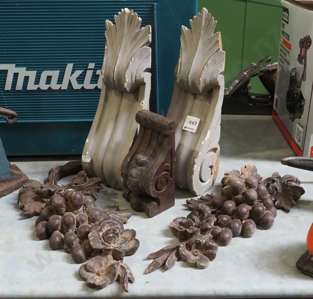 carved wooden corbels, wooden deorative grapes and flowers Image 1++