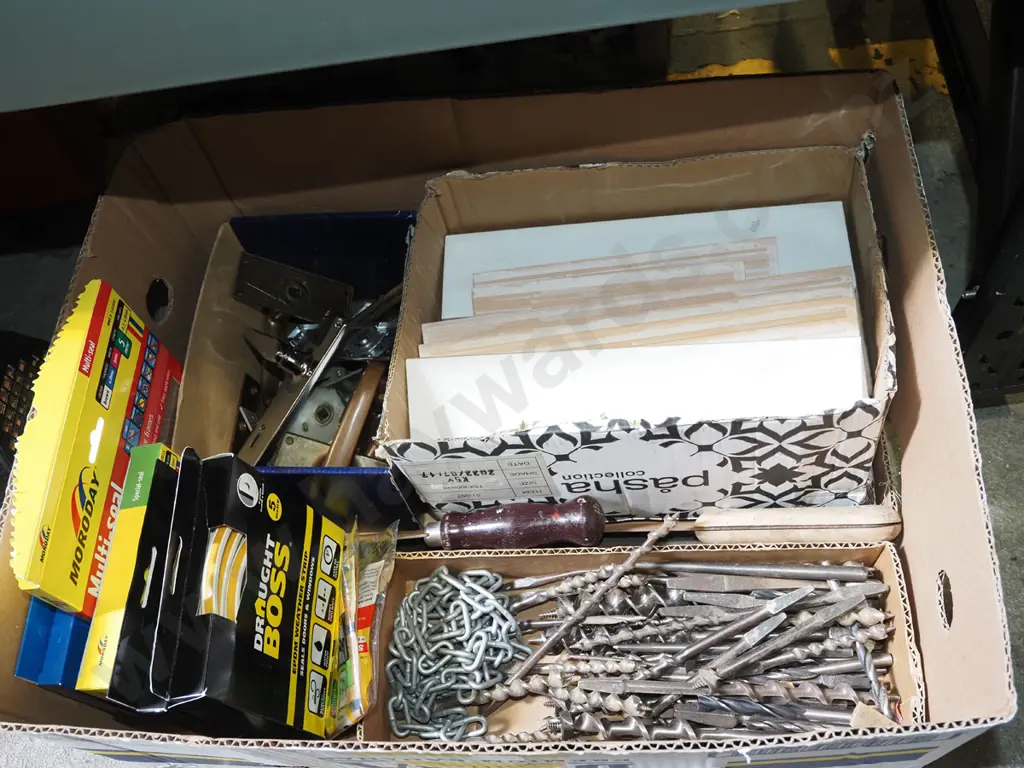 box; auger bits, draught seals, rectangular tiles etc Image 1++