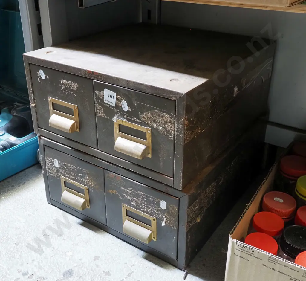 pair of 2 drawer metal index card filing cabinets Overall H350 W365 D390 Image 1++