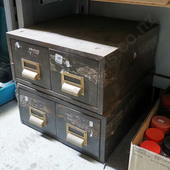 pair of 2 drawer metal index card filing cabinets Overall H350 W365 D390
