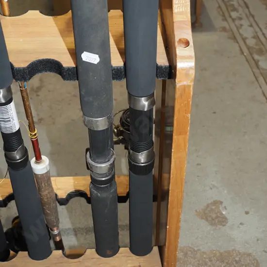 2x fishing rods - blue dots