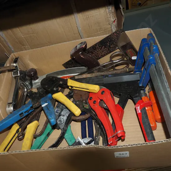 box; staple guns, electrical crimpers, F clamps etc