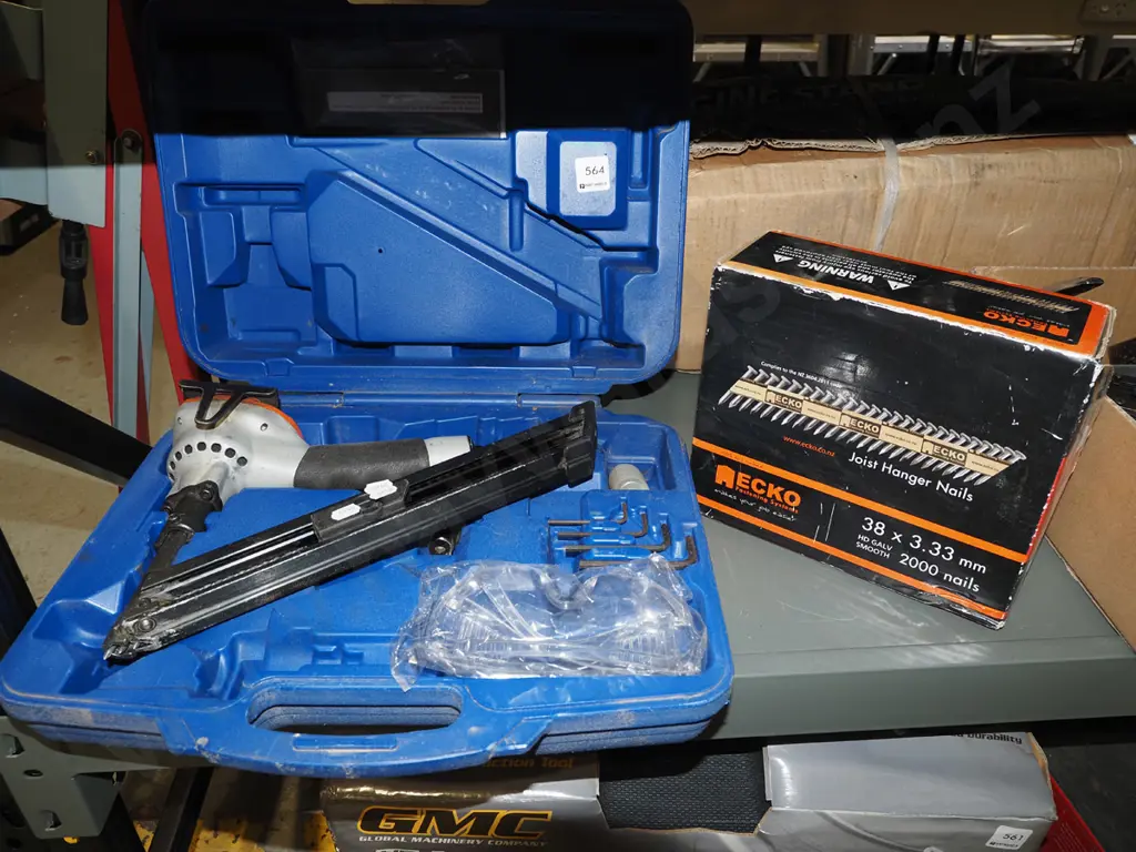 Ecko air powered joist hanger nail gun with part box of nails Image 1++