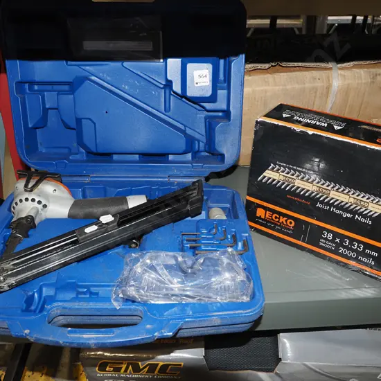 Ecko air powered joist hanger nail gun with part box of nails