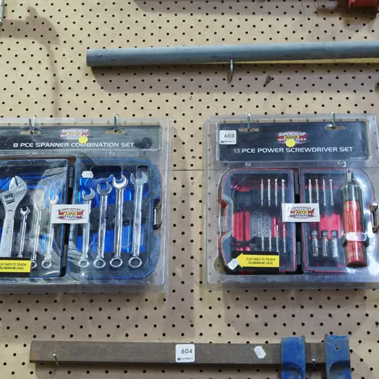 8 piece spanner set, 13 piece power screwdriver set - yellow dots