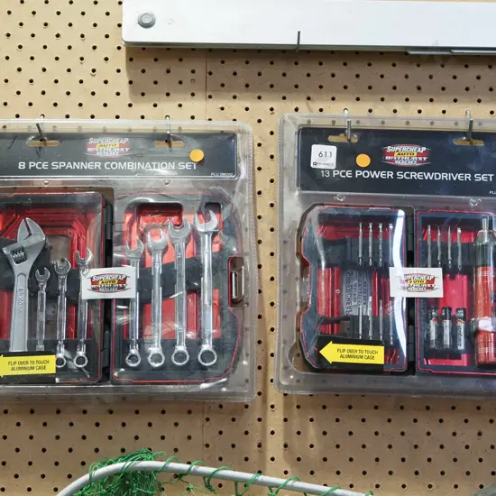 8 piece spanner set, 13 piece power screwdriver set - orange dots