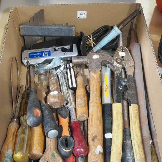 box; crimping tool, chisel, soldering iron etc