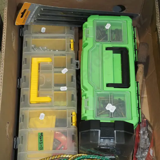 box; drill bits, bungee cords, tool boxes etc