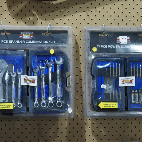 8 piece spanner set, 13 piece power screwdriver set - orange dots