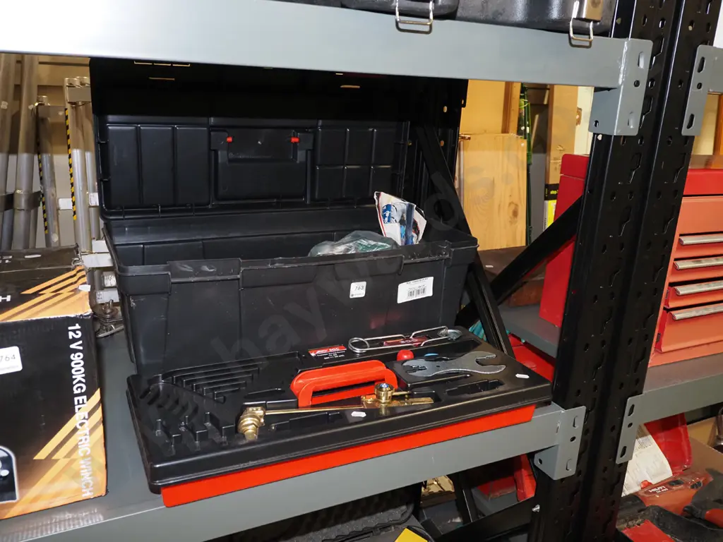 BOC tool box and contents; welding gloves, hoses, torch etc Image 1++