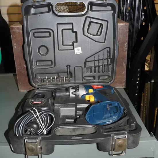 cased Ryobi battery drill - drill, charger - no battery