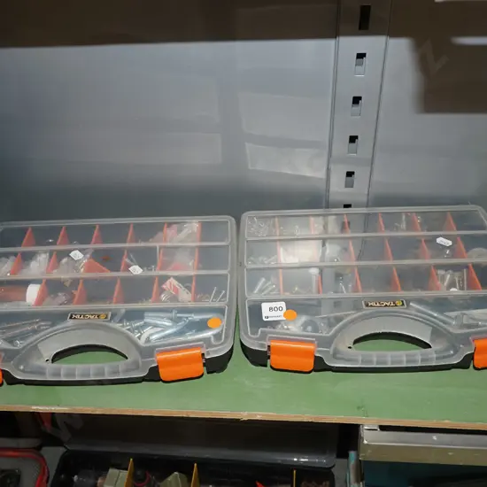2x Tactix plastic organisers; nuts, bolts, screws etc - orange dots