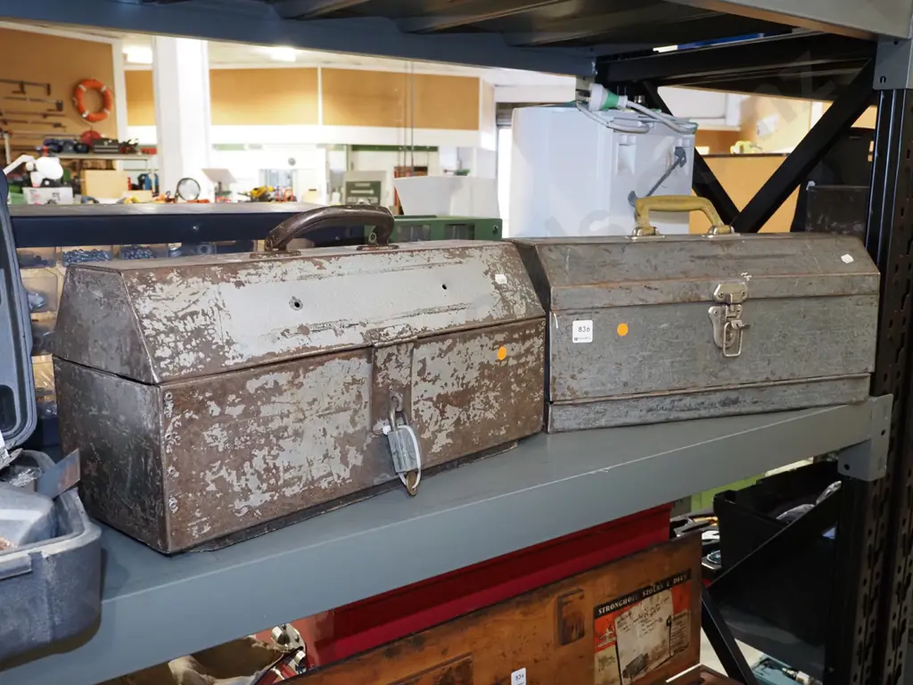 2x metal tool boxes - orange dots Image 1++