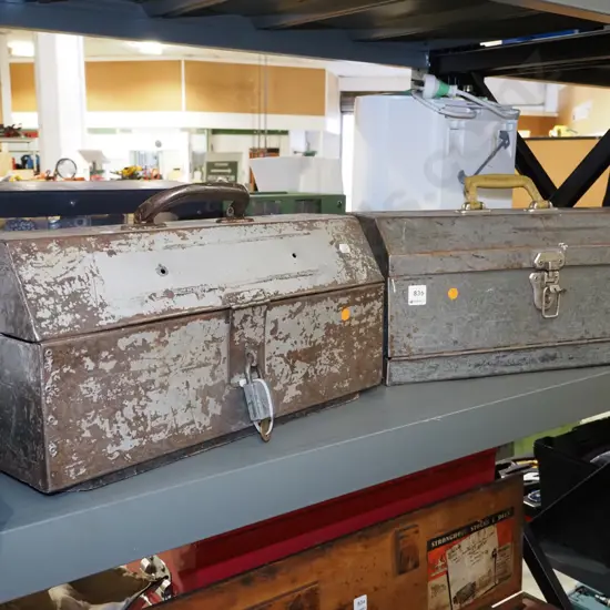 2x metal tool boxes - orange dots