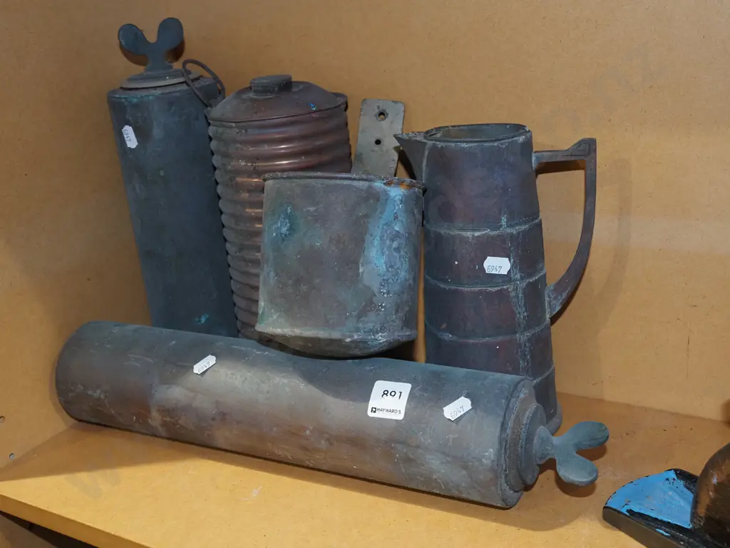 vintage copper canisters, jug, pail Image 1++