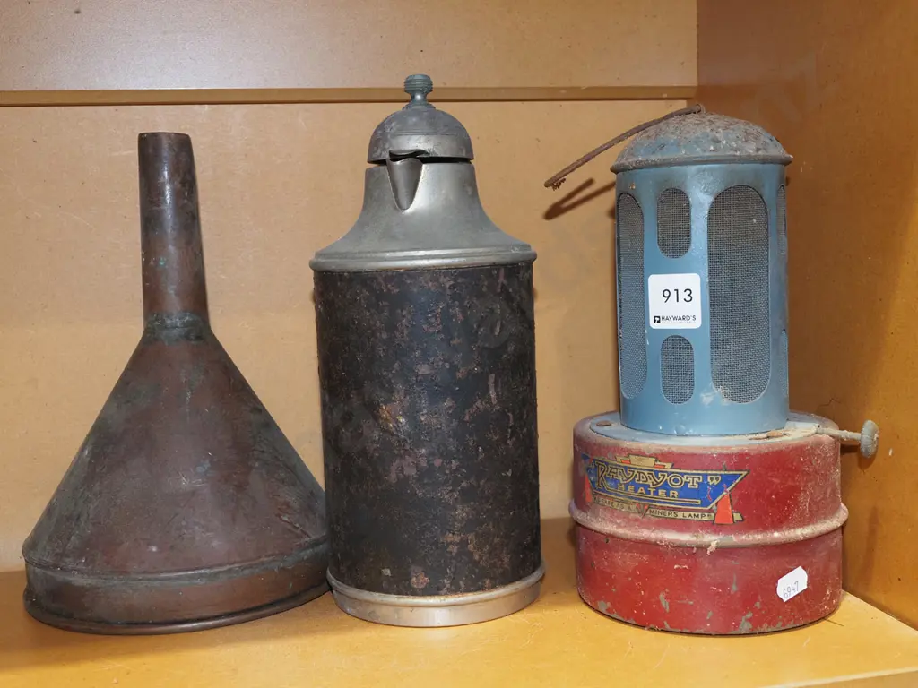 vintage copper funnel, thermos, glasshouse heater Image 1++
