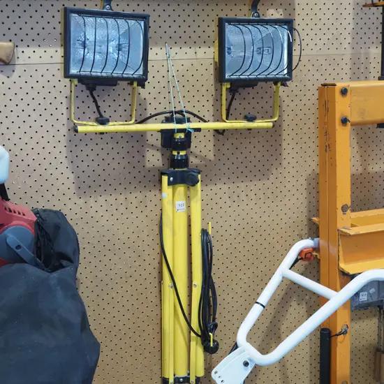 twin halogen work lights on stand