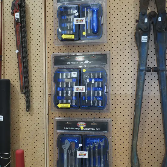 19 piece screwdriver set, 26 piece socket set, 8 piece spanner set - yellow dots