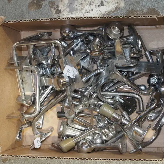 box; hooks, handles, door stops etc